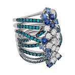 Stefan Hafner 18k White Gold Diamond Sapphire + Topaz Ring // Ring Size: 7