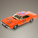 Dukes Of Hazzard General Lee // Tom Wopat + John Schneider + Catherine Bach Signed 1969 Dodge Charger 1:18 Die-Cast // Custom Display