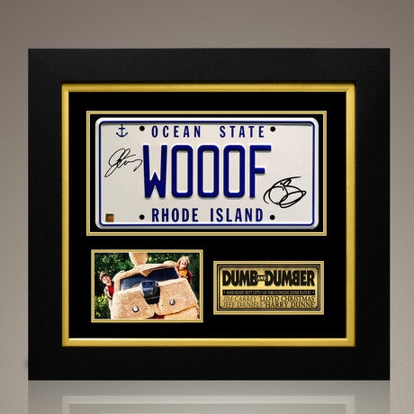 Dumb & Dumber // Jim Carrey + Jeff Daniels Photo + Signed Wooof License Plate Prop // Custom Frame (Signed License Plate Prop Only)