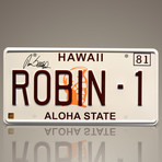 Magnum Pi // Tom Selleck Signed ROBIN-1 License Plate Prop // Custom Frame (Signed License Plate Prop Only)