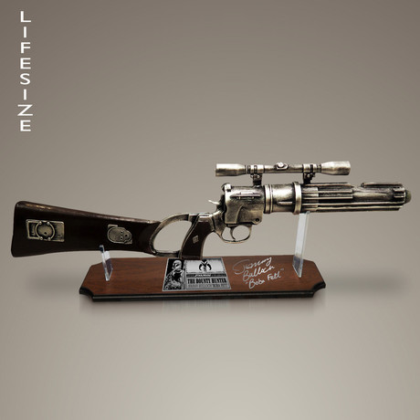 Star Wars // Jeremy Bulloch Signed Boba Fett Blaster Rifle Prop + Stand