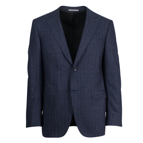 Canali // Stephen Striped Wool Peak Lapels 2 Button Suit // Blue (US: 46S)