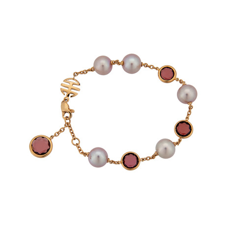 Vintage Mimi Milano 18k Rose Gold Garnet + Violet Cultured Pearl Bracelet // Bracelet: 8"