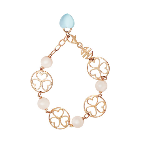 Vintage Mimi Milano 18k Rose Gold Pink Freshwater Pearls + Sky Blue Topaz Bracelet // Bracelet: 8.5"