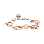 Vintage Mimi Milano 18k Rose Gold Pink Freshwater Pearls + Sky Blue Topaz Bracelet // Bracelet: 8.5"