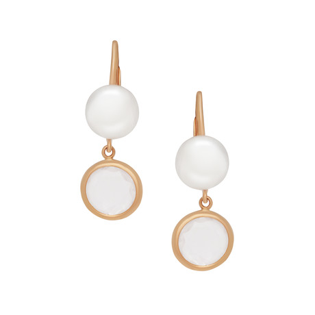 Vintage Mimi Milano 18k Rose Gold Rock Crystal + White Cultured Freshwater Pearl Earrings