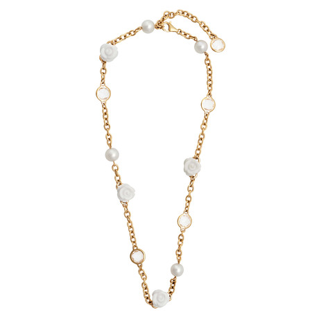 Vintage Mimi Milano 18k Rose Gold White Agate Rock Crystal + White Freshwater Pearl Necklace // Chain: 18.5"