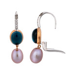 Vintage Mimi Milano 18k Rose Gold + 18k White Gold London Blue Topaz + Violet Freshwater Pearls + Diamond Earrings