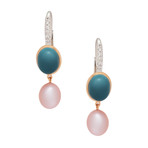 Vintage Mimi Milano 18k Rose Gold + 18k White Gold London Blue Topaz + Violet Freshwater Pearls + Diamond Earrings