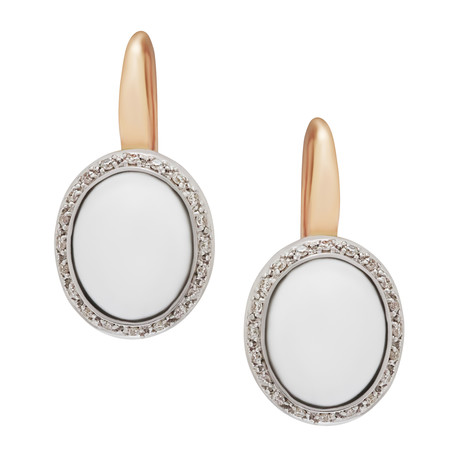 Vintage Mimi Milano 18k Rose Gold + 18k White Gold White Agate + Diamond Earrings