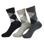 Argyle Sock Bundle // 3 Pack // Black + Gray
