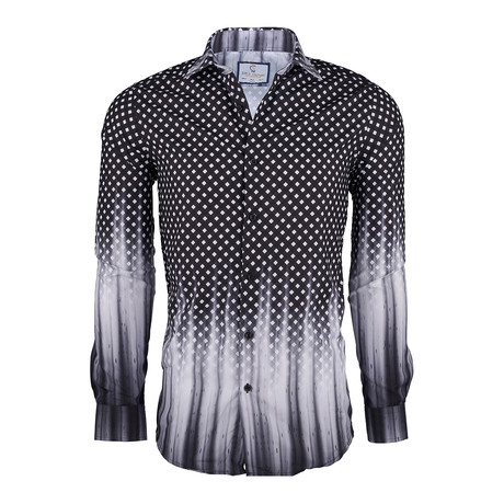 Checkered Gradient Button Down Shirt // Black (S)