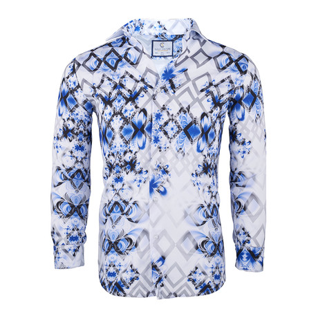 Gradient Button Down Shirt // White + Blue (S)