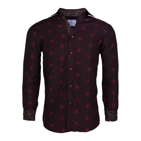 Geometric Button Down Shirt // Burgundy (S)