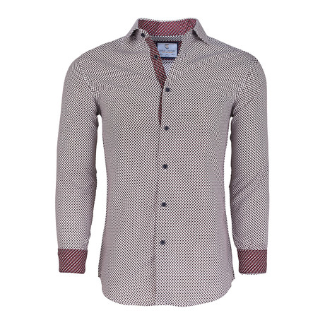 Geometric Dotted Button Down Shirt // Burgundy + White (S)
