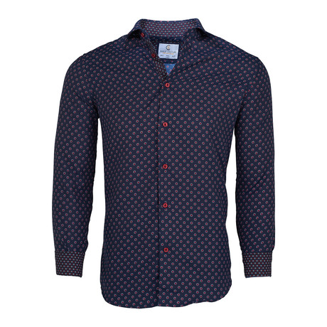 Geometric Button Down Shirt // Red + Navy (S)