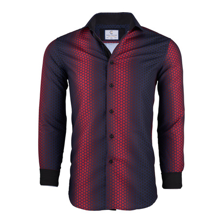 Printed Button Down Shirt // Navy + Red (S)