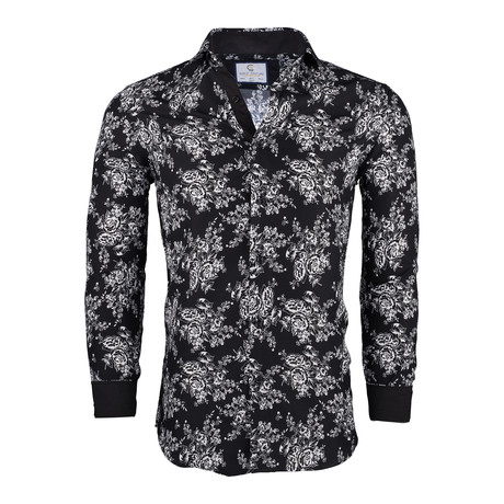Floral Button Down Shirt // Black (S)