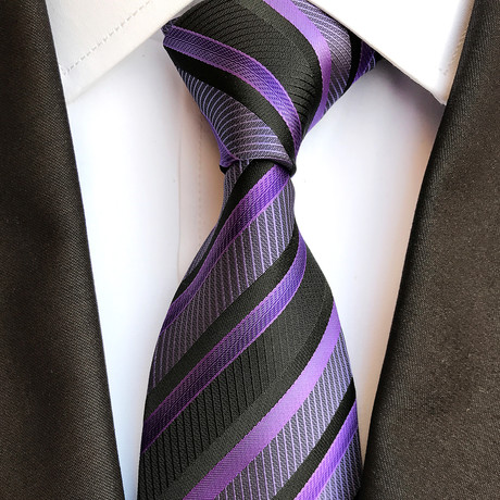 Hayden Tie // Purple + Black + Gray Stripe