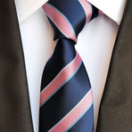 Handmade Neck Silk Tie // Blue + Pink Stripes