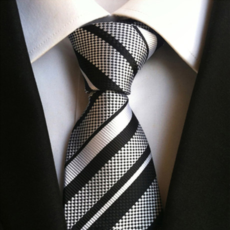 Brady Tie // Black + White + Gray Stripe