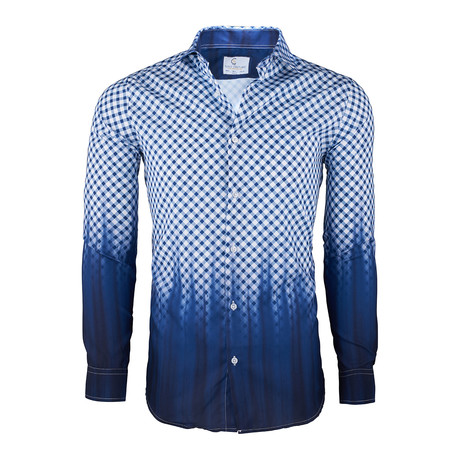 Checkered Gradient Button Down Shirt // Blue (S)