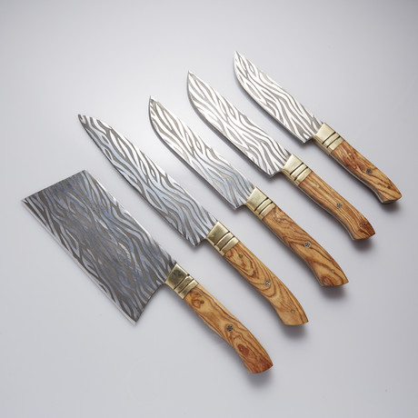 Etched J2 Steel Kitchen Knives // Set Of 5 // KCH-116