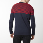 Shoulder Strip Knit Long Sleeve // Navy + Red (M)