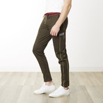 Gold Pinstripe Skinny Fit Jogger // Marled Olive (S)