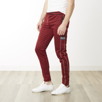 Gold Pinstripe Skinny Fit Jogger // Wine (S)