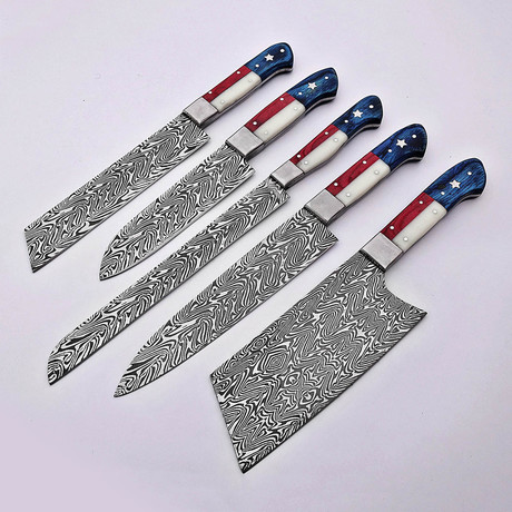 Etched J2 Steel Texas Flag Kitchen Knives // Set Of 5 // KCH-115