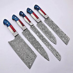 Etched J2 Steel Texas Flag Kitchen Knives // Set Of 5 // KCH-115