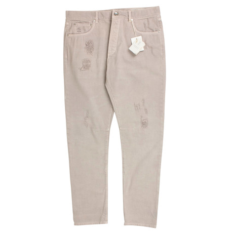 Cotton Distressed Five Pocket Jeans // Tan (45)