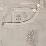 Cotton Distressed Five Pocket Jeans // Tan (52)