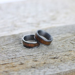 Titanium Ring With Whisky Barrel Wood Inlay + Gift Box (Size: 7)