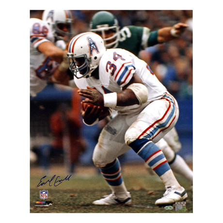 Earl Campbell // Signed Houston Oilers Running White Jersey Photo
