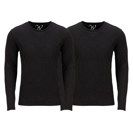 Ultra Soft Semi-Fitted Long Sleeve Crew Neck Shirt // Black // Pack of 2 (S)