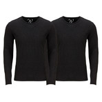 Ultra Soft Semi-Fitted Long Sleeve Crew Neck Shirt // Black // Pack of 2 (M)