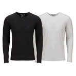 Ultra Soft Semi-Fitted Long Sleeve Crew Neck Shirt // Black + White // Pack of 2 (S)