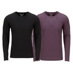 Ultra Soft Semi-Fitted Long Sleeve Crew Neck Shirt // Black + Burgundy // Pack of 2 (M)