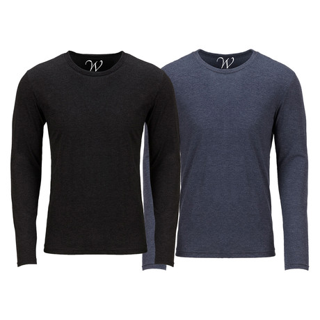Ultra Soft Semi-Fitted Long Sleeve Crew Neck Shirt // Black + Navy // Pack of 2 (S)