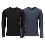 Ultra Soft Semi-Fitted Long Sleeve Crew Neck Shirt // Black + Navy // Pack of 2 (M)