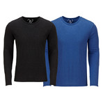 Ultra Soft Semi-Fitted Long Sleeve Crew Neck Shirt // Black + Royal Blue // Pack of 2 (S)