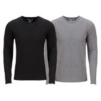Ultra Soft Semi-Fitted Long Sleeve Crew Neck Shirt // Black + Heather Gray // Pack of 2 (L)