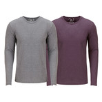 Ultra Soft Semi-Fitted Long Sleeve Crew Neck Shirt // Heather Gray + Burgundy // Pack of 2 (S)