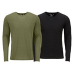 Ultra Soft Semi-Fitted Long Sleeve Crew Neck Shirt // Military Green + Black // Pack of 2 (M)