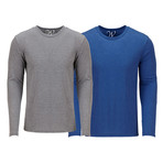 Ultra Soft Semi-Fitted Long Sleeve Crew Neck Shirt // Heather Gray + Royal Blue // Pack of 2 (S)