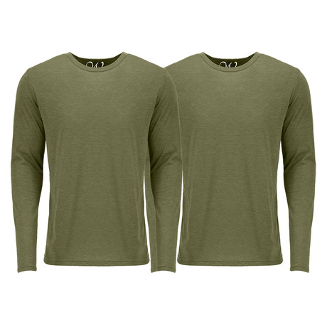 Ultra Soft Semi-Fitted Long Sleeve Crew Neck Shirt // Military Green // Pack of 2 (S)