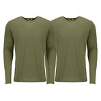 Ultra Soft Semi-Fitted Long Sleeve Crew Neck Shirt // Military Green // Pack of 2 (M)