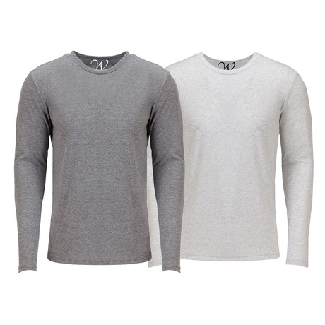 Ultra Soft Semi-Fitted Long Sleeve Crew Neck Shirt // Heather Gray + White // Pack of 2 (S)